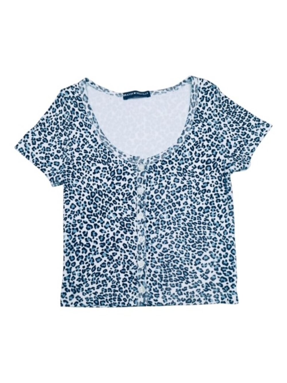BRANDY MELVILLE Zelly Blue Leopard Print Button-Front Cropped Top - One Size